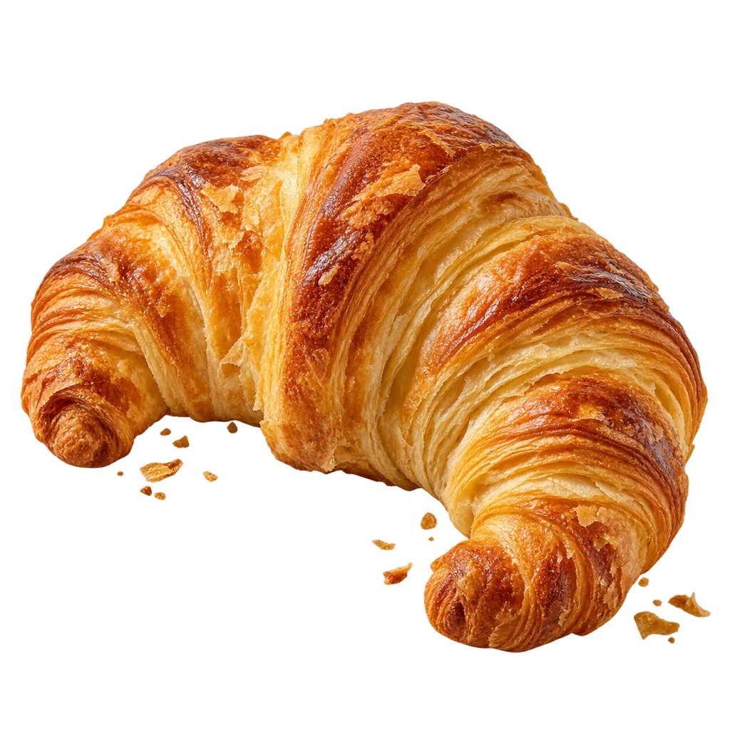 Visualisation of a golden butter croissant with visible pastry layers.